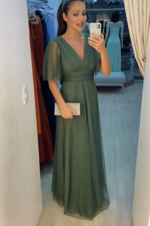 Vestido Amélia, em Esmeralda com brilho.
