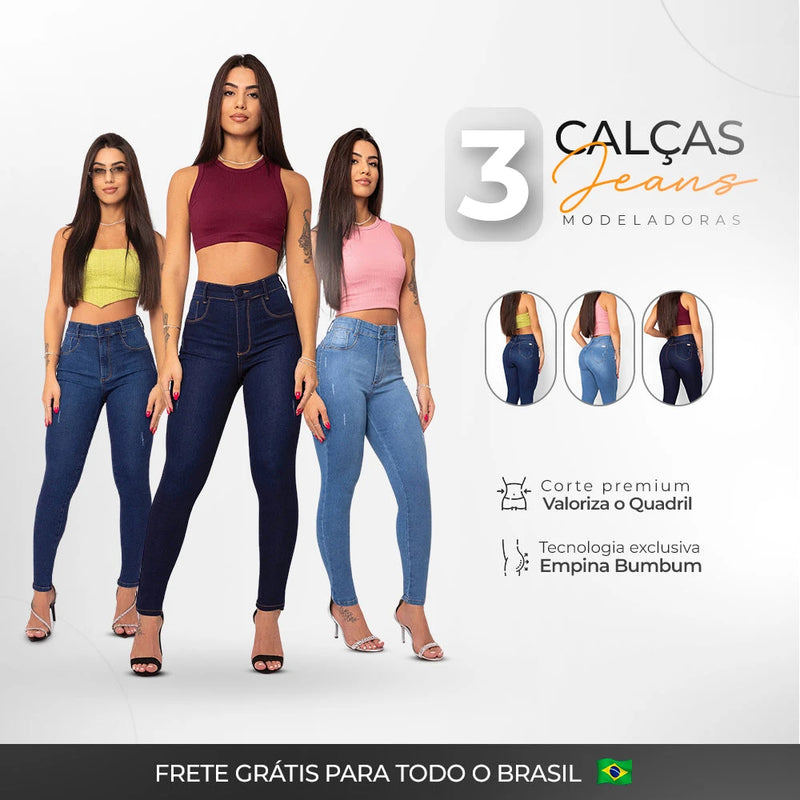 Kit 3 Calças Lipo Jeans Modeladoras - Frete Gratís